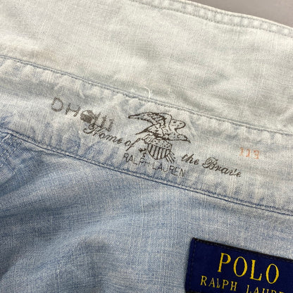 【中古品】【メンズ】 POLO RALPH LAUREN ポロ・ラルフローレン 鷹 刺繍 CHAMBRAY LS SHIRT シャンブレー ロングスリーブ シャツ トップス 長袖 147-260319-cs-24-izu サイズ：L カラー：ライトブルー 万代Net店