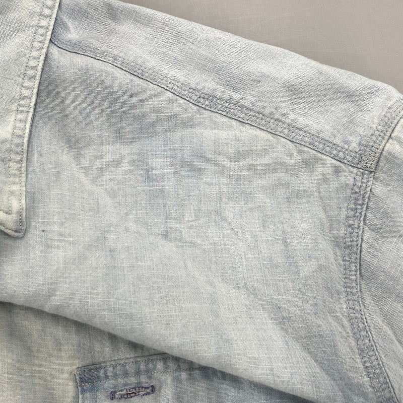 【中古品】【メンズ】 POLO RALPH LAUREN ポロ・ラルフローレン 鷹 刺繍 CHAMBRAY LS SHIRT シャンブレー ロングスリーブ シャツ トップス 長袖 147-260319-cs-24-izu サイズ：L カラー：ライトブルー 万代Net店