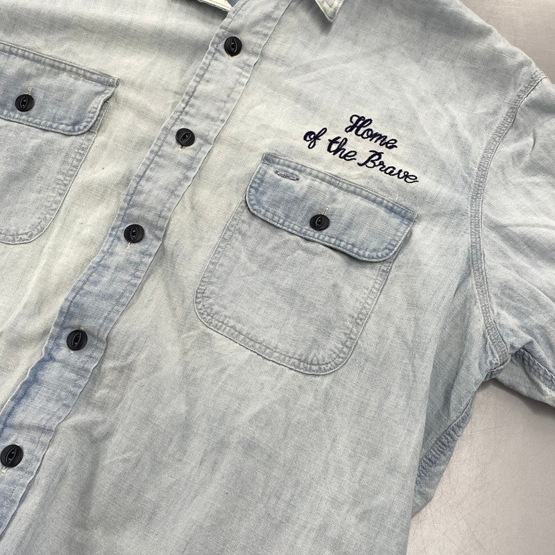 【中古品】【メンズ】 POLO RALPH LAUREN ポロ・ラルフローレン 鷹 刺繍 CHAMBRAY LS SHIRT シャンブレー ロングスリーブ シャツ トップス 長袖 147-260319-cs-24-izu サイズ：L カラー：ライトブルー 万代Net店