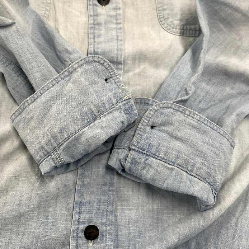 【中古品】【メンズ】 POLO RALPH LAUREN ポロ・ラルフローレン 鷹 刺繍 CHAMBRAY LS SHIRT シャンブレー ロングスリーブ シャツ トップス 長袖 147-260319-cs-24-izu サイズ：L カラー：ライトブルー 万代Net店