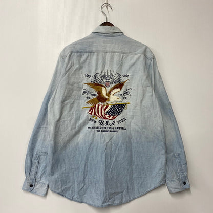 【中古品】【メンズ】 POLO RALPH LAUREN ポロ・ラルフローレン 鷹 刺繍 CHAMBRAY LS SHIRT シャンブレー ロングスリーブ シャツ トップス 長袖 147-260319-cs-24-izu サイズ：L カラー：ライトブルー 万代Net店