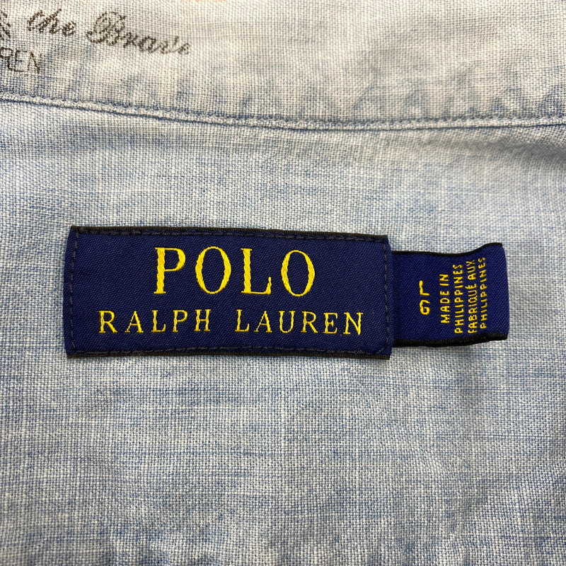 【中古品】【メンズ】 POLO RALPH LAUREN ポロ・ラルフローレン 鷹 刺繍 CHAMBRAY LS SHIRT シャンブレー ロングスリーブ シャツ トップス 長袖 147-260319-cs-24-izu サイズ：L カラー：ライトブルー 万代Net店
