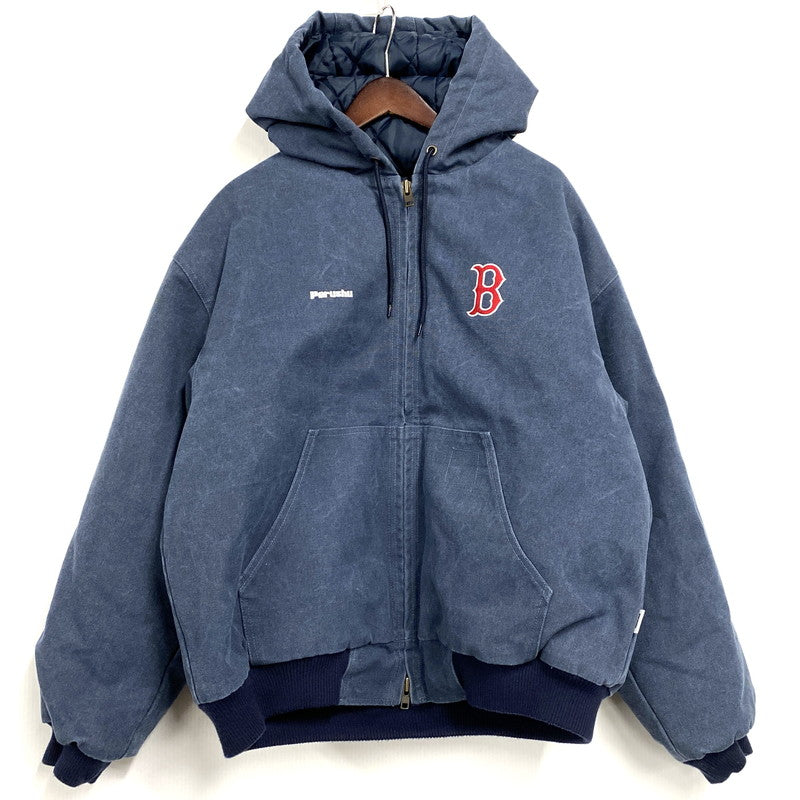 【中古品】【メンズ】 PERUSHU ペルーシュ PE333034BW 中綿キルティングダックフードブルゾン アウター 147-260321-as-17-izu サイズ：L カラー：ブルー系 万代Net店