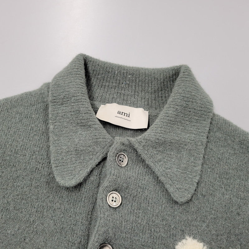 【中古品】【メンズ】 AMI アミ UPL325.KN0032 HEART LOGO JACQUARD KNIT ハート ロゴ ジャガード ニット トップス 141-260316-yn-08-izu サイズ：L カラー：グリーン 万代Net店