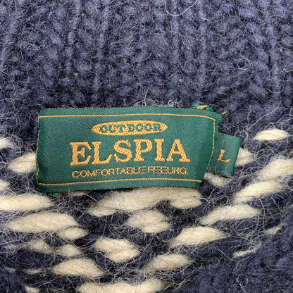 【中古品】【メンズ】 ELSPIA エルスピア WOOL HALF BUTTON KNIT ウール ハーフ ボタン ニット トップス セーター 145-260323-ya-07-izu サイズ：L カラー：NAVY 万代Net店