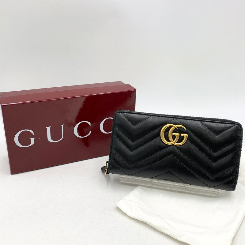 【中古品】【メンズ/レディース】 GUCCI グッチ 443123 GGマーモント ジップアラウンドウォレット 財布 長財布 181-260318-ya-05-izu カラー：ブラック 万代Net店