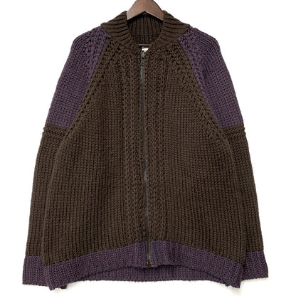 【中古品】【メンズ】 90～00’S イングランド製 ライカ期 WOOL ZIP UP KNIT ウール ジップ アップ ニット トップス 長袖 141-260319-cs-11-izu サイズ：M カラー：ブラウン×パープル 万代Net店