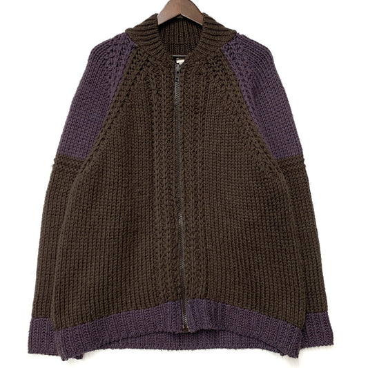 【中古品】【メンズ】 90～00’S イングランド製 ライカ期 WOOL ZIP UP KNIT ウール ジップ アップ ニット トップス 長袖 141-260319-cs-11-izu サイズ：M カラー：ブラウン×パープル 万代Net店