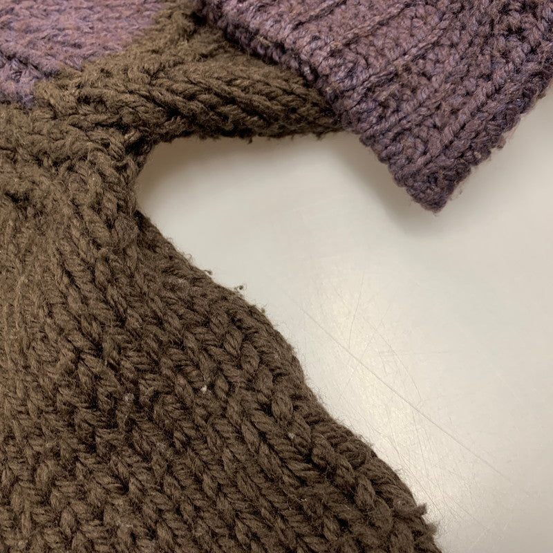 【中古品】【メンズ】 90～00’S イングランド製 ライカ期 WOOL ZIP UP KNIT ウール ジップ アップ ニット トップス 長袖 141-260319-cs-11-izu サイズ：M カラー：ブラウン×パープル 万代Net店