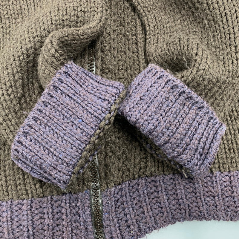 【中古品】【メンズ】 90～00’S イングランド製 ライカ期 WOOL ZIP UP KNIT ウール ジップ アップ ニット トップス 長袖 141-260319-cs-11-izu サイズ：M カラー：ブラウン×パープル 万代Net店
