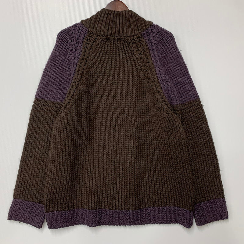 【中古品】【メンズ】 90～00’S イングランド製 ライカ期 WOOL ZIP UP KNIT ウール ジップ アップ ニット トップス 長袖 141-260319-cs-11-izu サイズ：M カラー：ブラウン×パープル 万代Net店