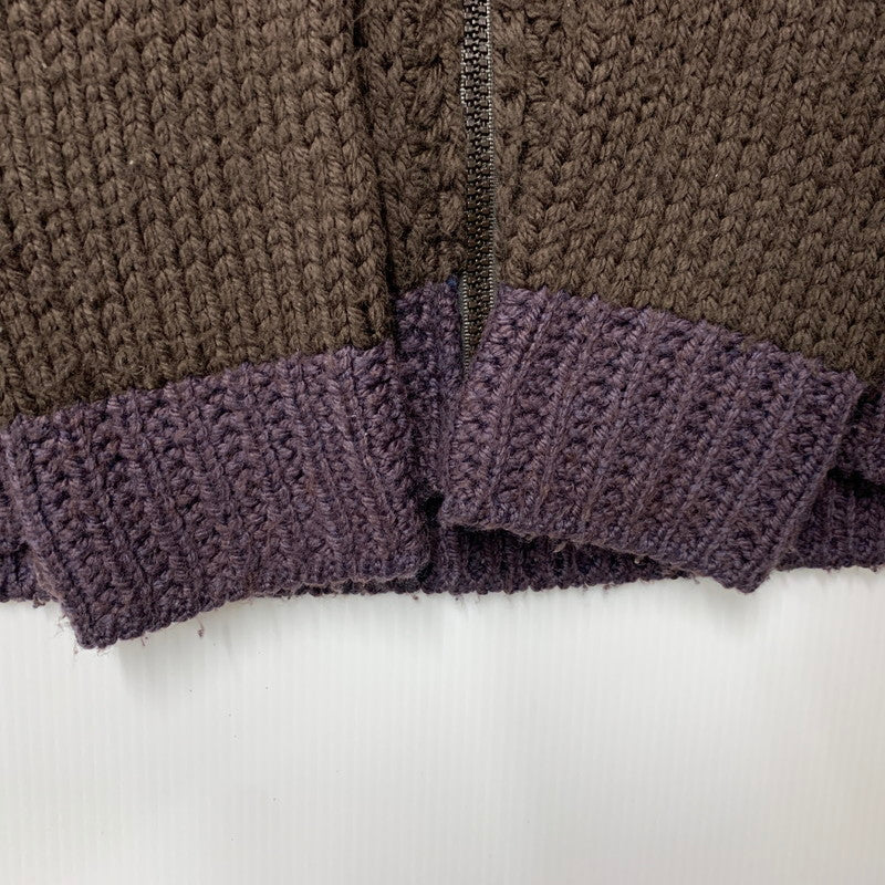 【中古品】【メンズ】 90～00’S イングランド製 ライカ期 WOOL ZIP UP KNIT ウール ジップ アップ ニット トップス 長袖 141-260319-cs-11-izu サイズ：M カラー：ブラウン×パープル 万代Net店