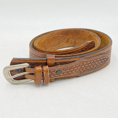 【現状渡し品】【メンズ/レディース】 USA製 LEATHER BELT レザーベルト 205-260324-ya-13-izu サイズ：32 カラー：BROWN 万代Net店