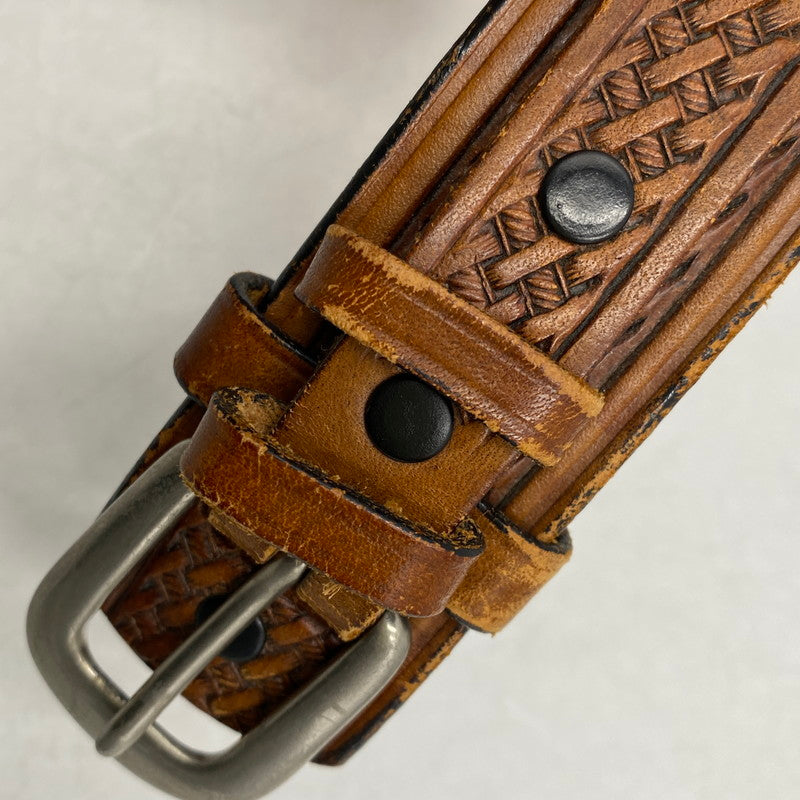 【現状渡し品】【メンズ/レディース】 USA製 LEATHER BELT レザーベルト 205-260324-ya-13-izu サイズ：32 カラー：BROWN 万代Net店