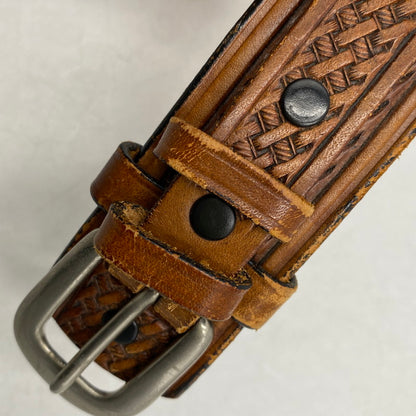 【現状渡し品】【メンズ/レディース】 USA製 LEATHER BELT レザーベルト 205-260324-ya-13-izu サイズ：32 カラー：BROWN 万代Net店