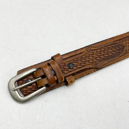 【現状渡し品】【メンズ/レディース】 USA製 LEATHER BELT レザーベルト 205-260324-ya-13-izu サイズ：32 カラー：BROWN 万代Net店
