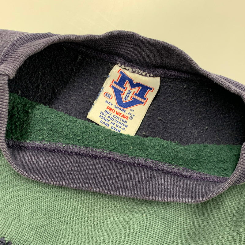 【中古品】【メンズ】 MV SPORT エムブイスポーツ 90S USA製 PRO WEAVE 切替 刺繍 SWEAT プロ ウィーブ スウェット トップス 長袖 146-260325-cs-16-izu サイズ：XXL カラー：ネイビー×グリーン 万代Net店