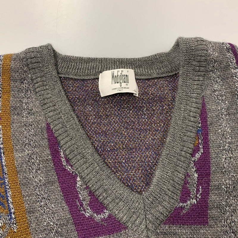【中古品】【メンズ】 MODIGLIANI モディリアーニ 幾何学模様 V NECK WOOL KNIT ブイネック ウール ニット トップス 長袖 146-260325-cs-17-izu サイズ：L カラー：マルチ 万代Net店
