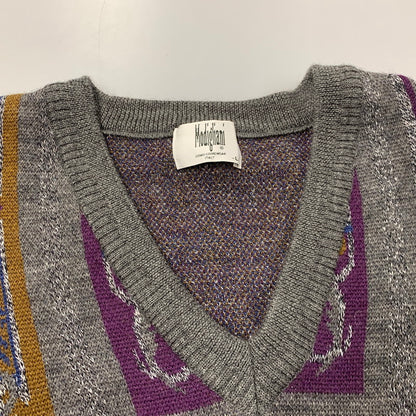 【中古品】【メンズ】 MODIGLIANI モディリアーニ 幾何学模様 V NECK WOOL KNIT ブイネック ウール ニット トップス 長袖 146-260325-cs-17-izu サイズ：L カラー：マルチ 万代Net店