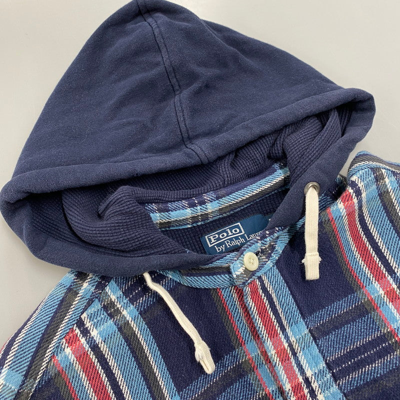 【中古品】【メンズ】 90S THERMAL LINER FLANNEL CHECK HOODIE SHIRT サーマル ライナー フランネル チェック フーディー シャツ トップス 長袖 146-260325-cs-07-izu サイズ：L カラー：マルチ 万代Net店
