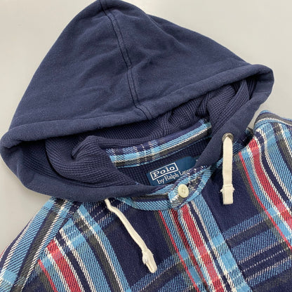 【中古品】【メンズ】 90S THERMAL LINER FLANNEL CHECK HOODIE SHIRT サーマル ライナー フランネル チェック フーディー シャツ トップス 長袖 146-260325-cs-07-izu サイズ：L カラー：マルチ 万代Net店