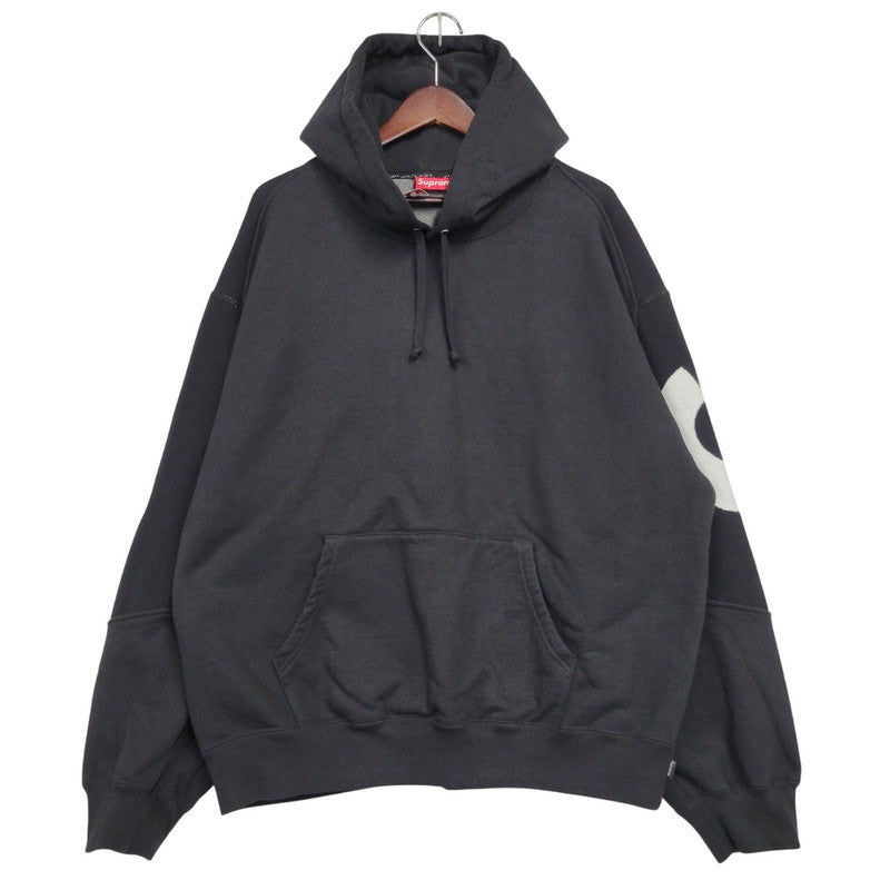 【中古品】【メンズ】 Supreme シュプリーム BIG LOGO JACQUARD HOODED SWEATSHIRT ビッグロゴ ジャガード フーデッド スウェットシャツ パーカー 149-260323-as-05-izu サイズ：L カラー：ブラック 万代Net店