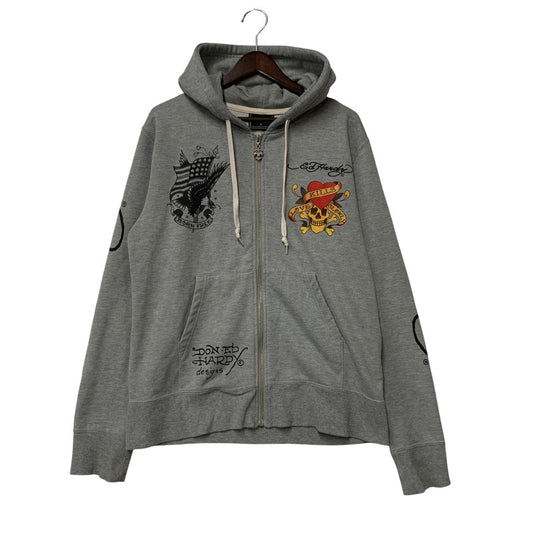【中古品】【メンズ】 43KH04 PRINT ZIP UP HOODIE プリント ジップ アップ フーディー トップス 長袖 141-260327-cs-03-izu サイズ：L カラー：グレー 万代Net店