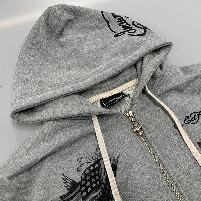 【中古品】【メンズ】 43KH04 PRINT ZIP UP HOODIE プリント ジップ アップ フーディー トップス 長袖 141-260327-cs-03-izu サイズ：L カラー：グレー 万代Net店