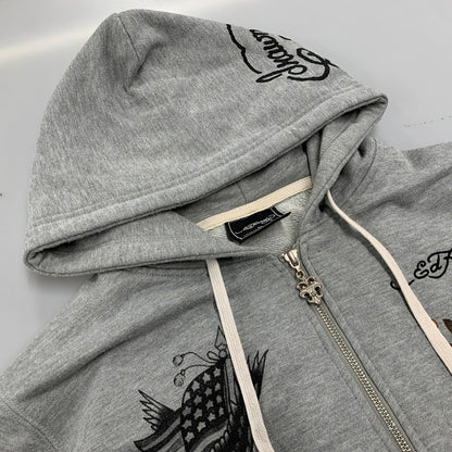 【中古品】【メンズ】 43KH04 PRINT ZIP UP HOODIE プリント ジップ アップ フーディー トップス 長袖 141-260327-cs-03-izu サイズ：L カラー：グレー 万代Net店