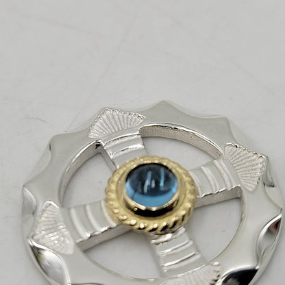 【中古品】【メンズ/レディース】 GOD SUNS ゴッドサンズ SV950 K18YG 金縄TQホイールLL (プレーン) ブルートパーズ アクセサリー 192-260408-kh-03-izu カラー：シルバー×ゴールド 万代Net店