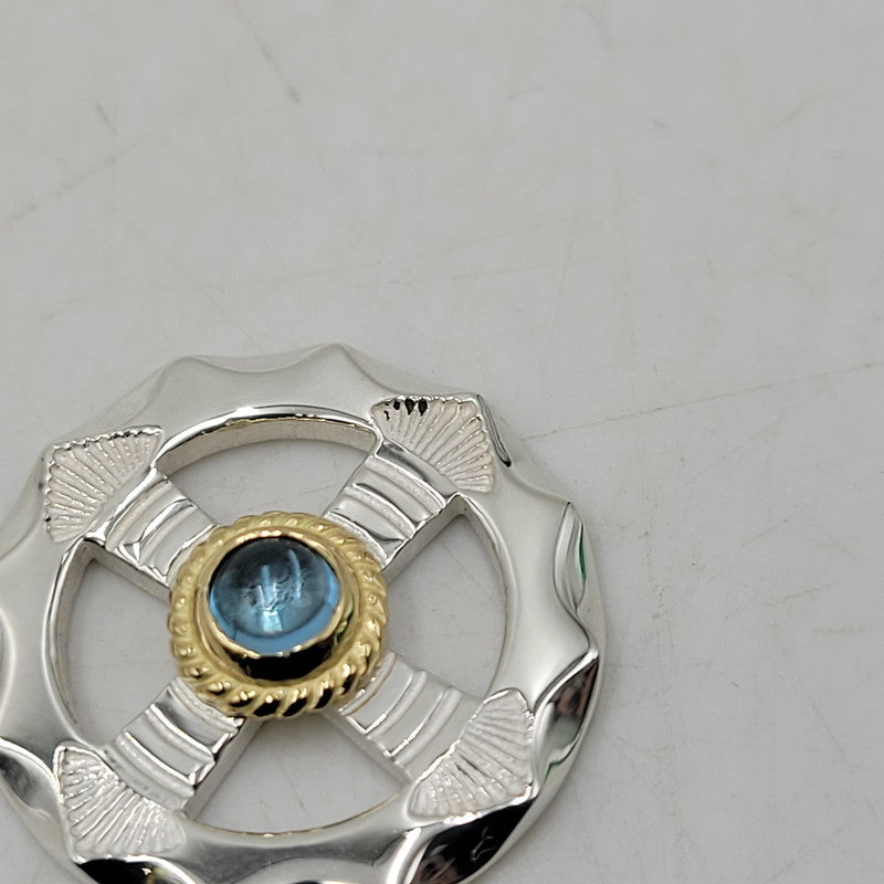 【中古品】【メンズ/レディース】 GOD SUNS ゴッドサンズ SV950 K18YG 金縄TQホイールLL (プレーン) ブルートパーズ アクセサリー 192-260408-kh-03-izu カラー：シルバー×ゴールド 万代Net店