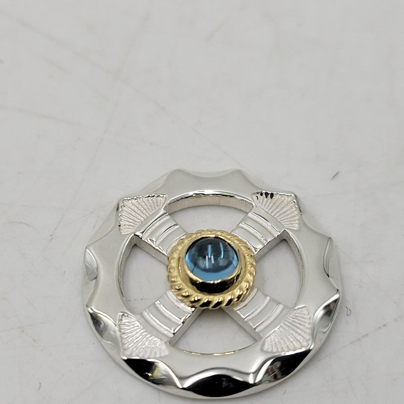 【中古品】【メンズ/レディース】 GOD SUNS ゴッドサンズ SV950 K18YG 金縄TQホイールLL (プレーン) ブルートパーズ アクセサリー 192-260408-kh-03-izu カラー：シルバー×ゴールド 万代Net店