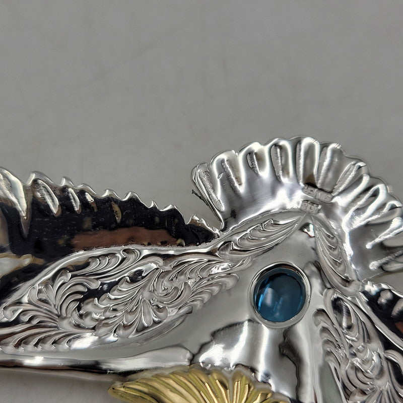 【中古品】【メンズ/レディース】 GOD SUNS ゴッドサンズ SV950 K18YG お正月限定アイテム 頭金&金縄 ブルートパーズ 大イーグル 両面唐草 アクセサリー 192-260408-kh-05-izu カラー：シルバー×ゴールド 万代Net店