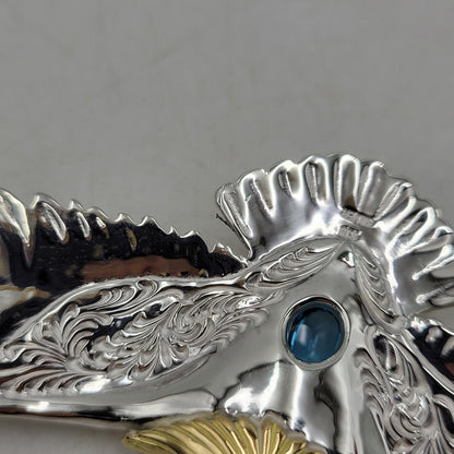 【中古品】【メンズ/レディース】 GOD SUNS ゴッドサンズ SV950 K18YG お正月限定アイテム 頭金&金縄 ブルートパーズ 大イーグル 両面唐草 アクセサリー 192-260408-kh-05-izu カラー：シルバー×ゴールド 万代Net店