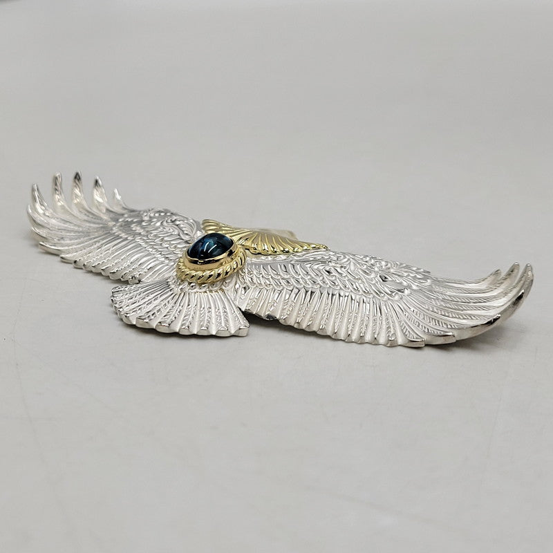 【中古品】【メンズ/レディース】 GOD SUNS ゴッドサンズ SV950 K18YG お正月限定アイテム 頭金&金縄 ブルートパーズ 大イーグル 両面唐草 アクセサリー 192-260408-kh-05-izu カラー：シルバー×ゴールド 万代Net店