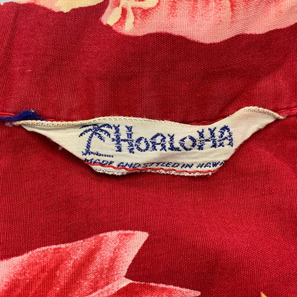 【中古品】【メンズ】 HOALOHA ホアロハ ALOHA SHIRT アロハシャツ ハワイ製 半袖 トップス 146-260329-as-08-izu カラー：レッド 万代Net店