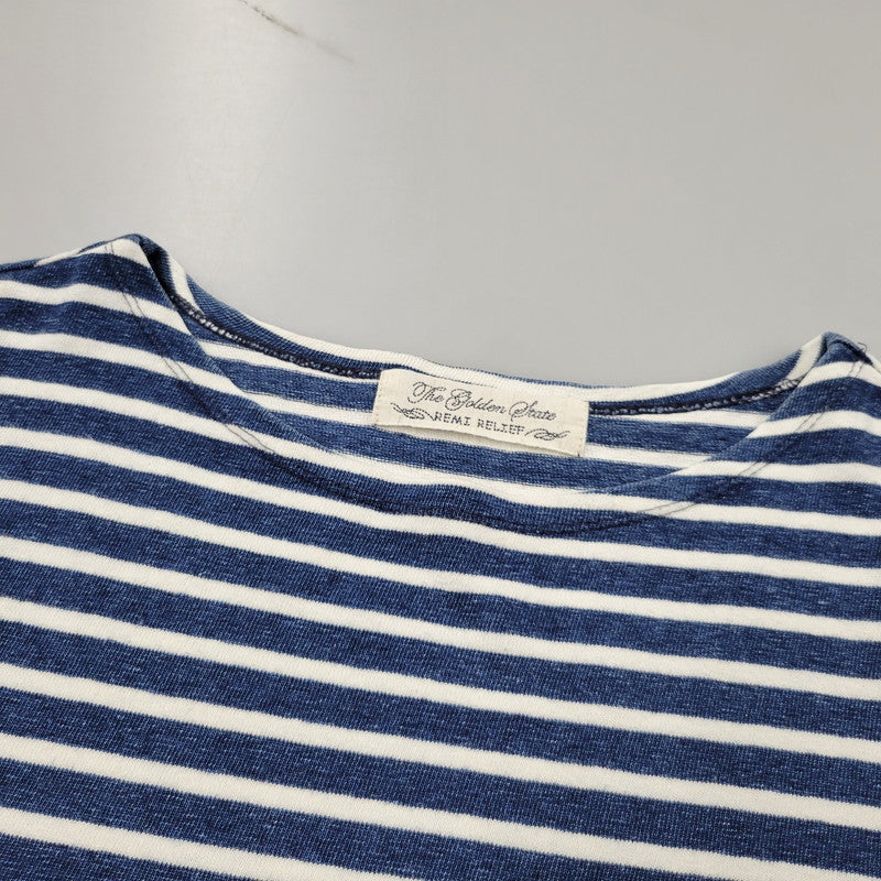 【中古品】【メンズ】 REMI RELIEF レミレリーフ BEAMS別注 COTTON BASQUE SHIRT 3/4 SLEEVE コットン バスク シャツ 3/4 スリーブ トップス 140-260605-kh-10-izu サイズ：M カラー：ブルー×ホワイト 万代Net店