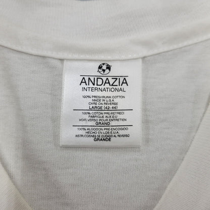 【中古品】【メンズ】 ANDAZIA アンダージア 両シングル EINSTEIN PRINT SS TEE アインシュタイン プリント ショートスリーブ Tシャツ 半袖 トップス 146-260329-kh-06-izu サイズ：L カラー：ホワイト 万代Net店
