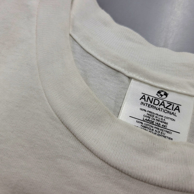 【中古品】【メンズ】 ANDAZIA アンダージア 両シングル EINSTEIN PRINT SS TEE アインシュタイン プリント ショートスリーブ Tシャツ 半袖 トップス 146-260329-kh-06-izu サイズ：L カラー：ホワイト 万代Net店