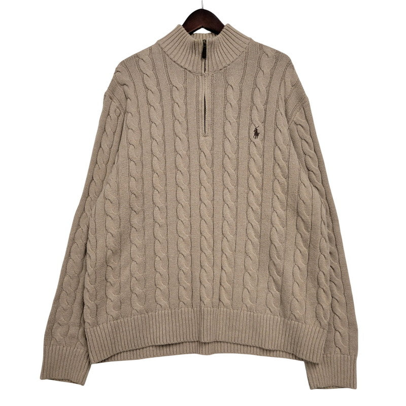 【中古品】【メンズ】 BROWN PONY HALF ZIP CABLE KNIT ブラウンポニー ハーフジップ ケーブルニット 長袖 トップス 147-260330-as-17-izu サイズ：XL カラー：ベージュ 万代Net店