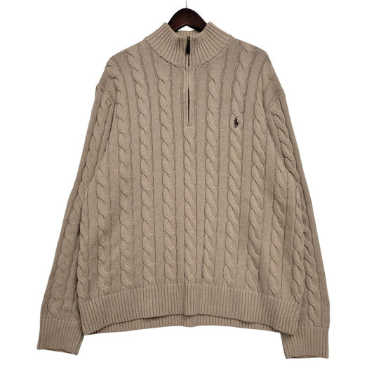 【中古品】【メンズ】 BROWN PONY HALF ZIP CABLE KNIT ブラウンポニー ハーフジップ ケーブルニット 長袖 トップス 147-260330-as-17-izu サイズ：XL カラー：ベージュ 万代Net店