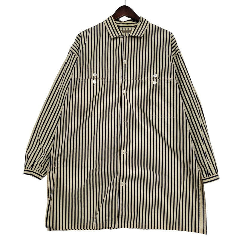 【中古品】【メンズ】 OVERSIZE 2-POCKET L/S SHIRT オーバーサイズ 2ポケット ロングスリーブ シャツ 初期タグ 長袖 ストライプ 140-260330-as-18-izu カラー：ベージュ×ネイビー 万代Net店