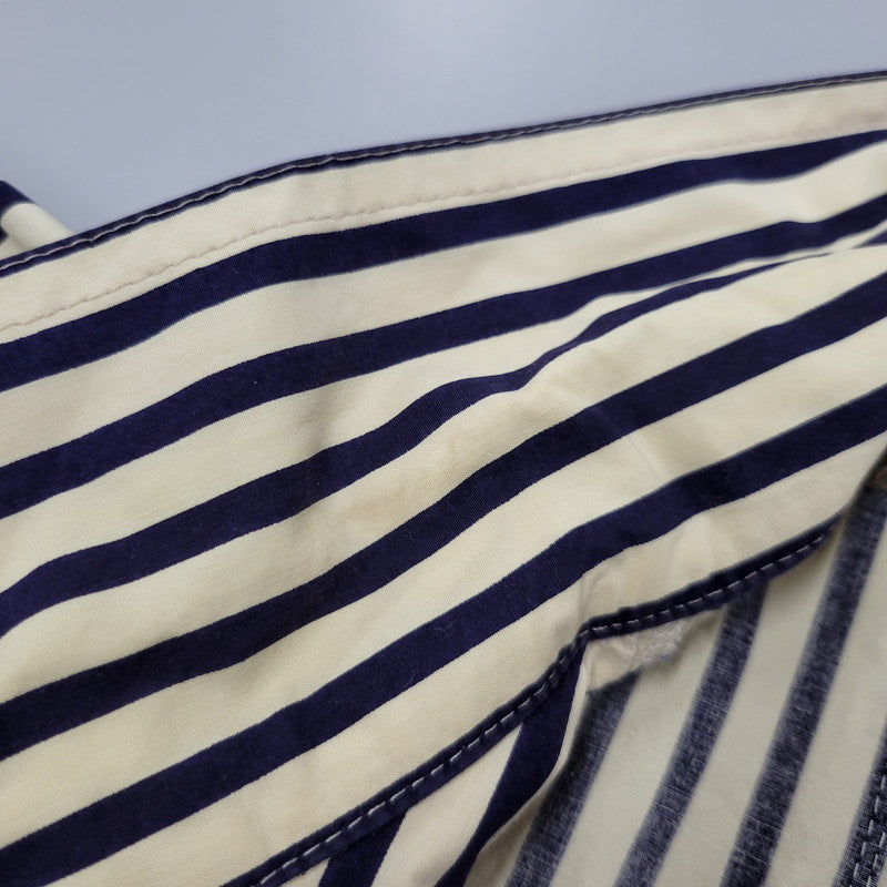 【中古品】【メンズ】 OVERSIZE 2-POCKET L/S SHIRT オーバーサイズ 2ポケット ロングスリーブ シャツ 初期タグ 長袖 ストライプ 140-260330-as-18-izu カラー：ベージュ×ネイビー 万代Net店