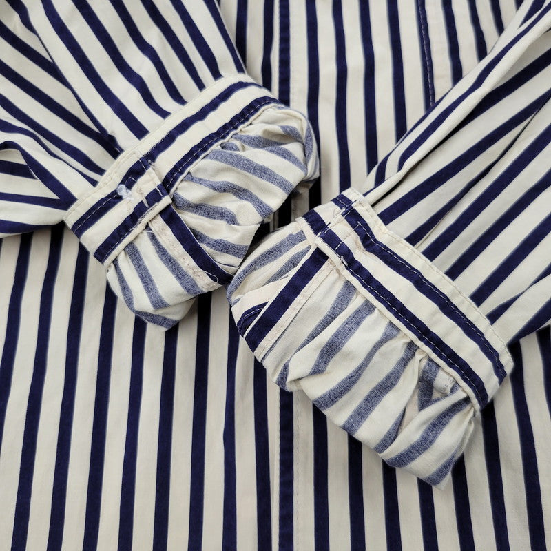 【中古品】【メンズ】 OVERSIZE 2-POCKET L/S SHIRT オーバーサイズ 2ポケット ロングスリーブ シャツ 初期タグ 長袖 ストライプ 140-260330-as-18-izu カラー：ベージュ×ネイビー 万代Net店