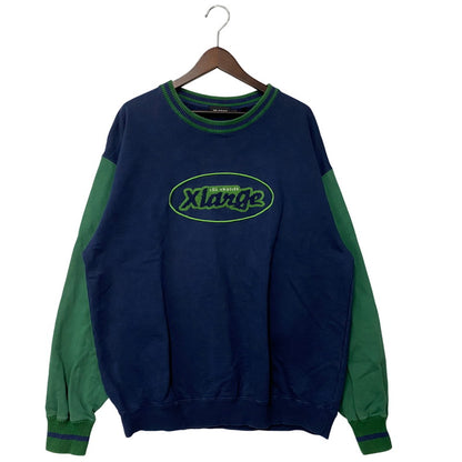 【中古品】【メンズ】 XLARGE エクストララージ 101223012011 RETRO CREWNECK SWEAT レトロ クルーネック スウェット トップス 142-260404-kh-05-izu サイズ：L カラー：ネイビー×グリーン 万代Net店