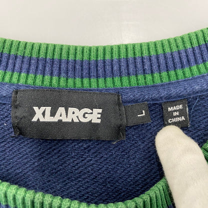 【中古品】【メンズ】 XLARGE エクストララージ 101223012011 RETRO CREWNECK SWEAT レトロ クルーネック スウェット トップス 142-260404-kh-05-izu サイズ：L カラー：ネイビー×グリーン 万代Net店