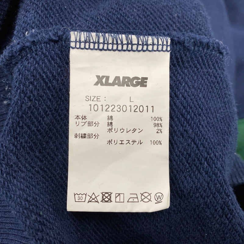 【中古品】【メンズ】 XLARGE エクストララージ 101223012011 RETRO CREWNECK SWEAT レトロ クルーネック スウェット トップス 142-260404-kh-05-izu サイズ：L カラー：ネイビー×グリーン 万代Net店