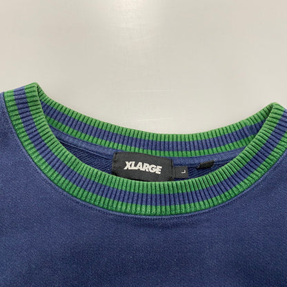 【中古品】【メンズ】 XLARGE エクストララージ 101223012011 RETRO CREWNECK SWEAT レトロ クルーネック スウェット トップス 142-260404-kh-05-izu サイズ：L カラー：ネイビー×グリーン 万代Net店