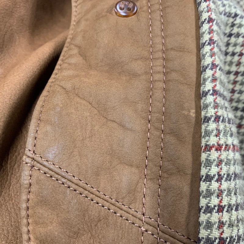 【中古品】【メンズ】 S315 ポルトガル製 90S THINSULATE 千鳥柄 LINER LEATHER CAR COAT シンサレート ライナー レザー カー コート アウター 146-260331-cs-17-izu サイズ：M カラー：ブラウン 万代Net店