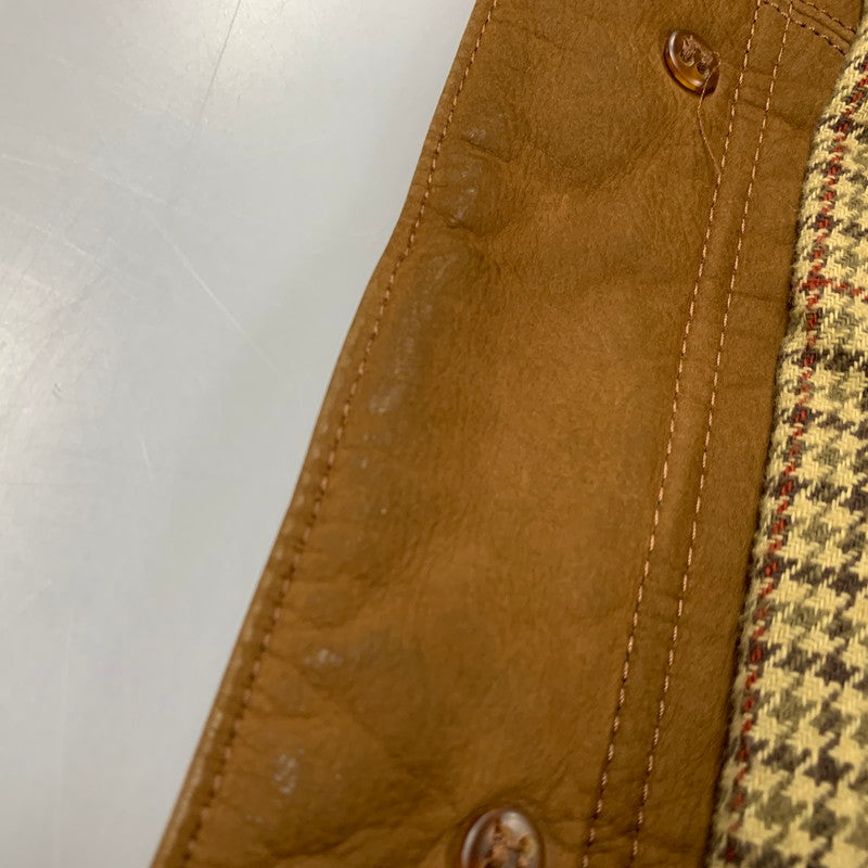 【中古品】【メンズ】 S315 ポルトガル製 90S THINSULATE 千鳥柄 LINER LEATHER CAR COAT シンサレート ライナー レザー カー コート アウター 146-260331-cs-17-izu サイズ：M カラー：ブラウン 万代Net店